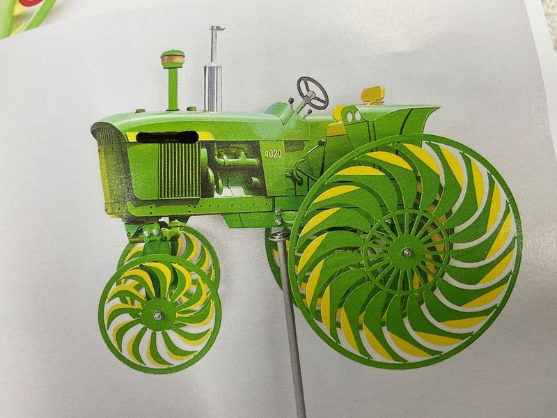 Garden Wind Spinner, John Deere 4020 Tractor Windmill Stake with Rotating Wheels gallery