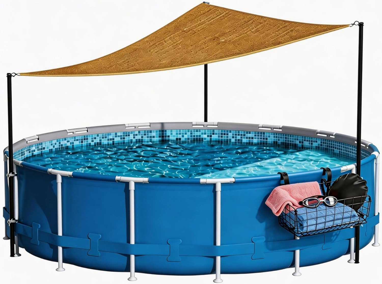Pool Canopy Shade Set for above Ground with Metal Storage Basket, Uv-Resistant S gallery