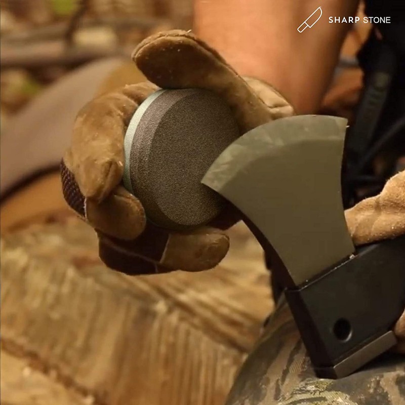 120&180# Pocket Axe Knife Whetstone Round Sharpening Grinding Stone Sharpener US gallery