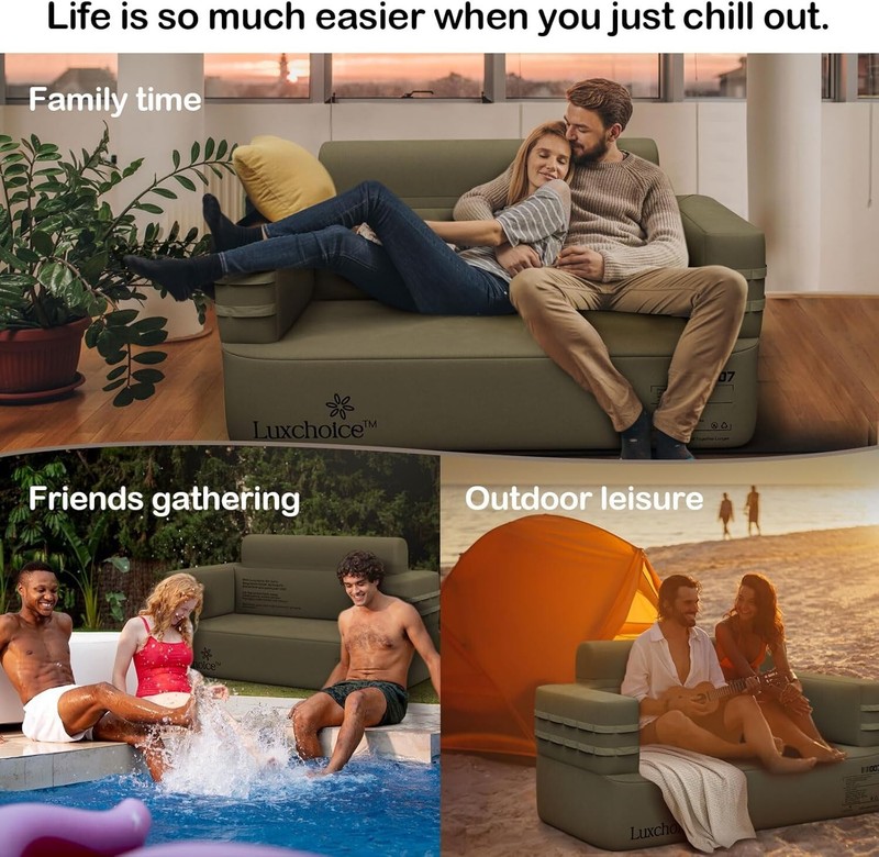 Inflatable Sofa Multifunctional Air Couch with Built-In Pump Portable Luxury USA gallery