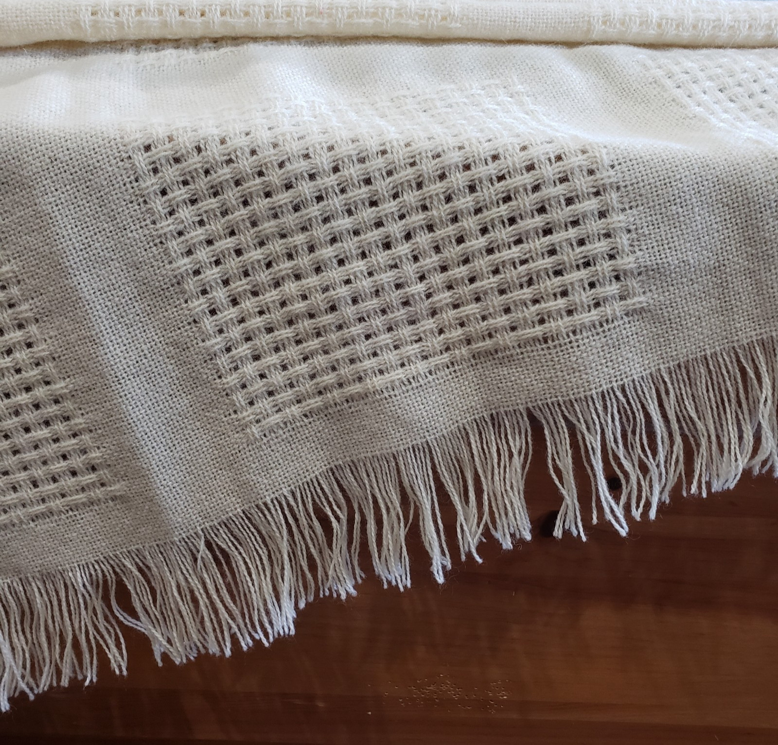 Throw Blanket Off White Textured Waffle Weave Fringe Farmhouse Cottage Decor gallery