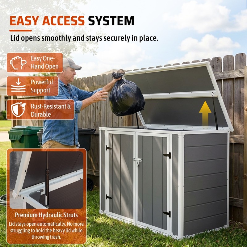 Outdoor Trash Can Storage Shed Lockable Waterproof Garbage Bin Enclosure W/ Ramp gallery