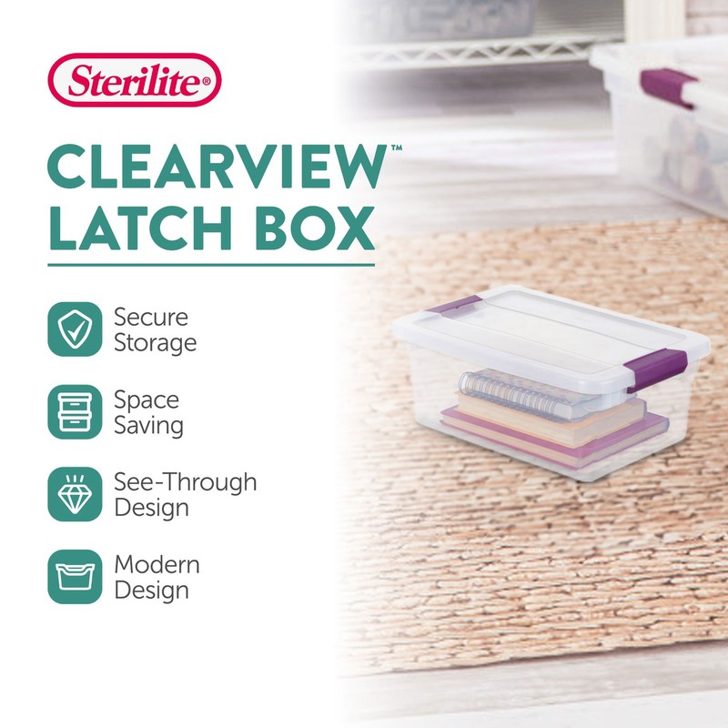 Sterilite 6 Quart Plastic ClearView Latch Box Storage Container Tote, 12 Pack gallery