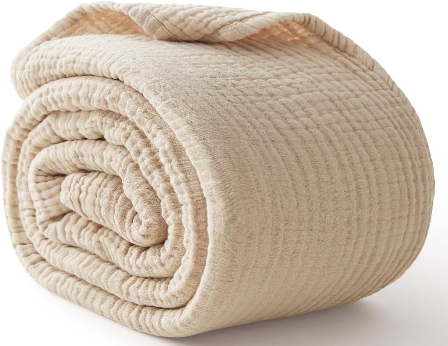 Large 50"X 70" 100% Cotton 6-Layer Muslin Blanket, Oatmeal, Beige gallery