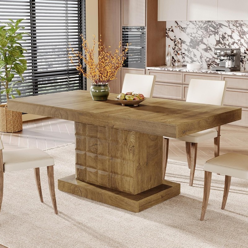 63 Inch Rectangular Dining Table Farmhouse Wooden Kitchen Table for 4-6 People gallery
