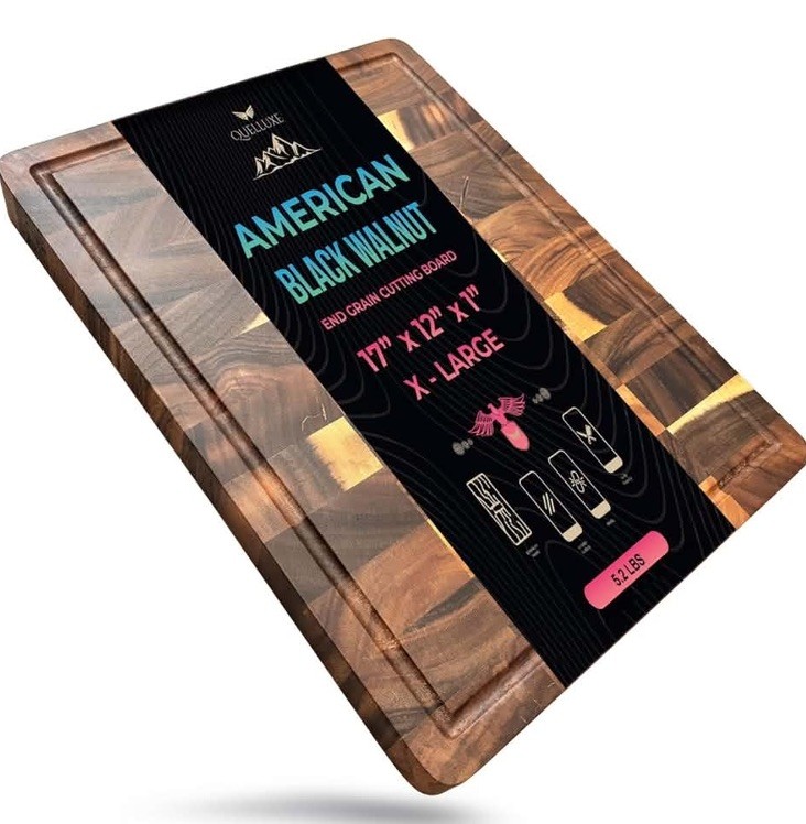 Black Walnut End Grain Cutting Board 12x11.5x1.5 Juice Groove Handmade USA