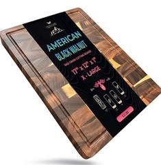 Black Walnut End Grain Cutting Board 12×11.5×1.5 Juice Groove Handmade USA