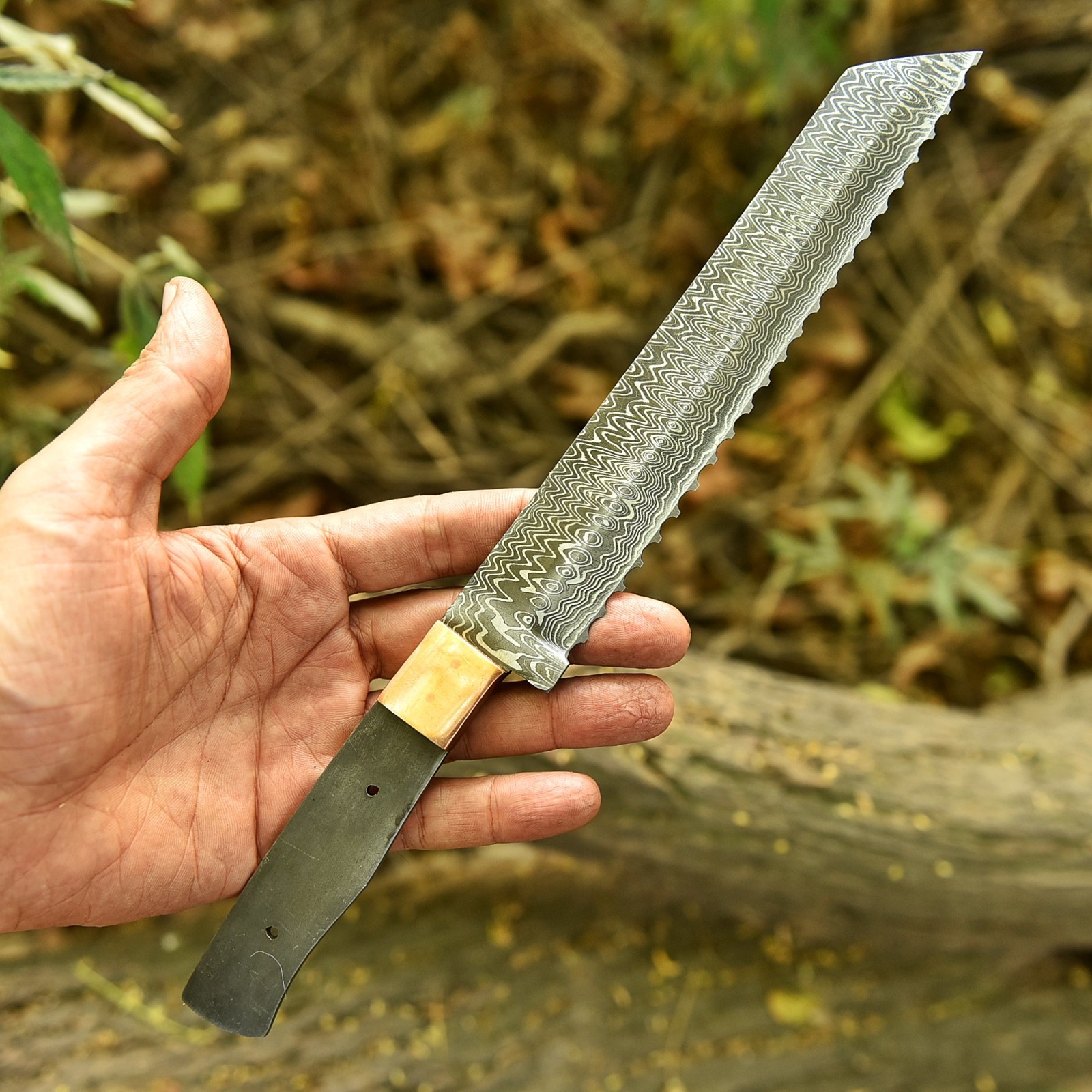 12" HAND FORGED DAMASCUS STEEL CHEF BREAD KNIFE MAKE YOUR OWN HANDLE 1572 gallery