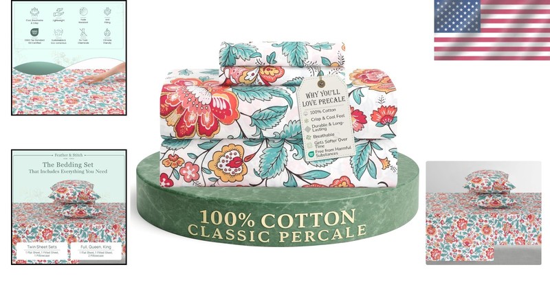 300 Thread Count Crisp Cotton Queen Sheets, Cooling Deep Pocket Vintage Garden gallery
