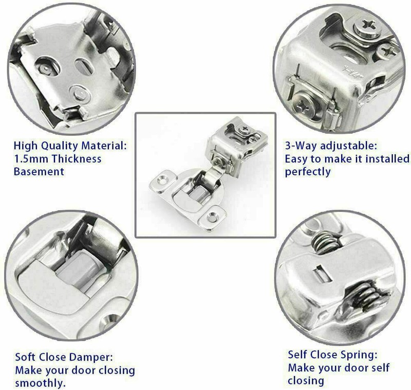 Stainless Steel Overlay Compact Soft Close Cabinet Door Hinges W/Screws 105° Lot gallery