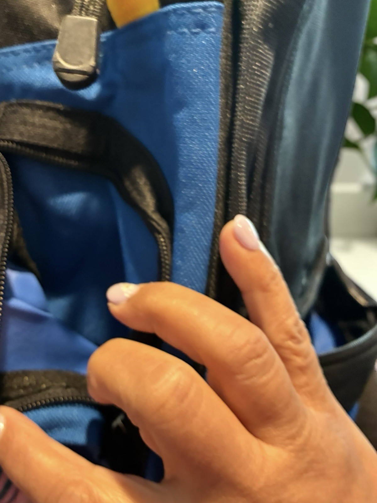Black And Blue Backpack With Many Pockets. 5