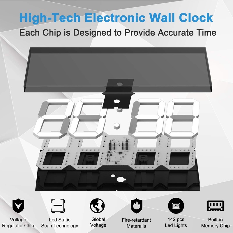 Digital LED Wall Clock, Oversize Wall Clock with 6” Numbers, Remote Control C... gallery