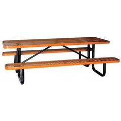 Rectangle Picnic Table, Brown, Expanded Metal, 8 Seats, 96 In L, 29 5/8 In H