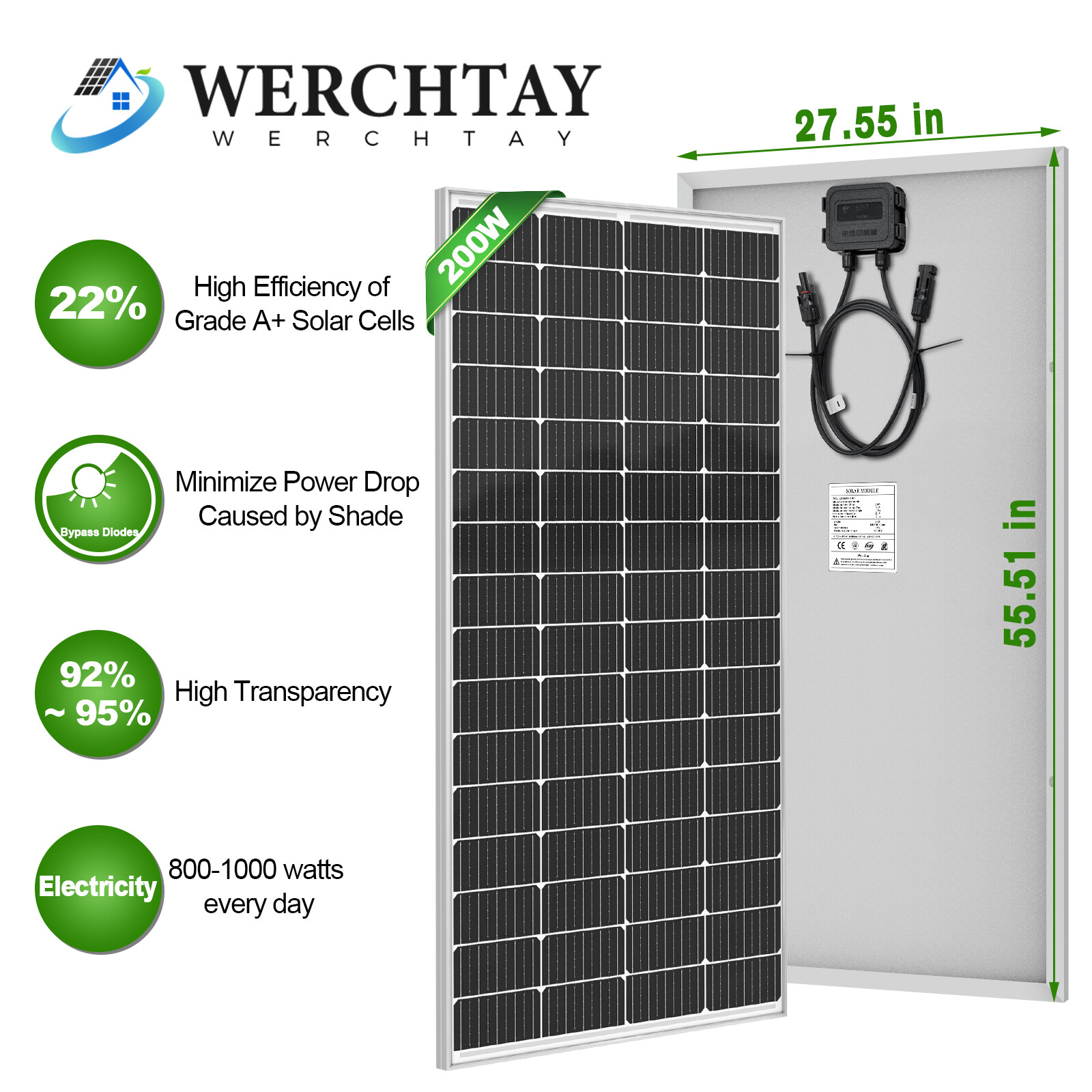 200W Solar Panel Mono 12V Battery Charge RV PV Home Off-Grid Battery Power Grid gallery