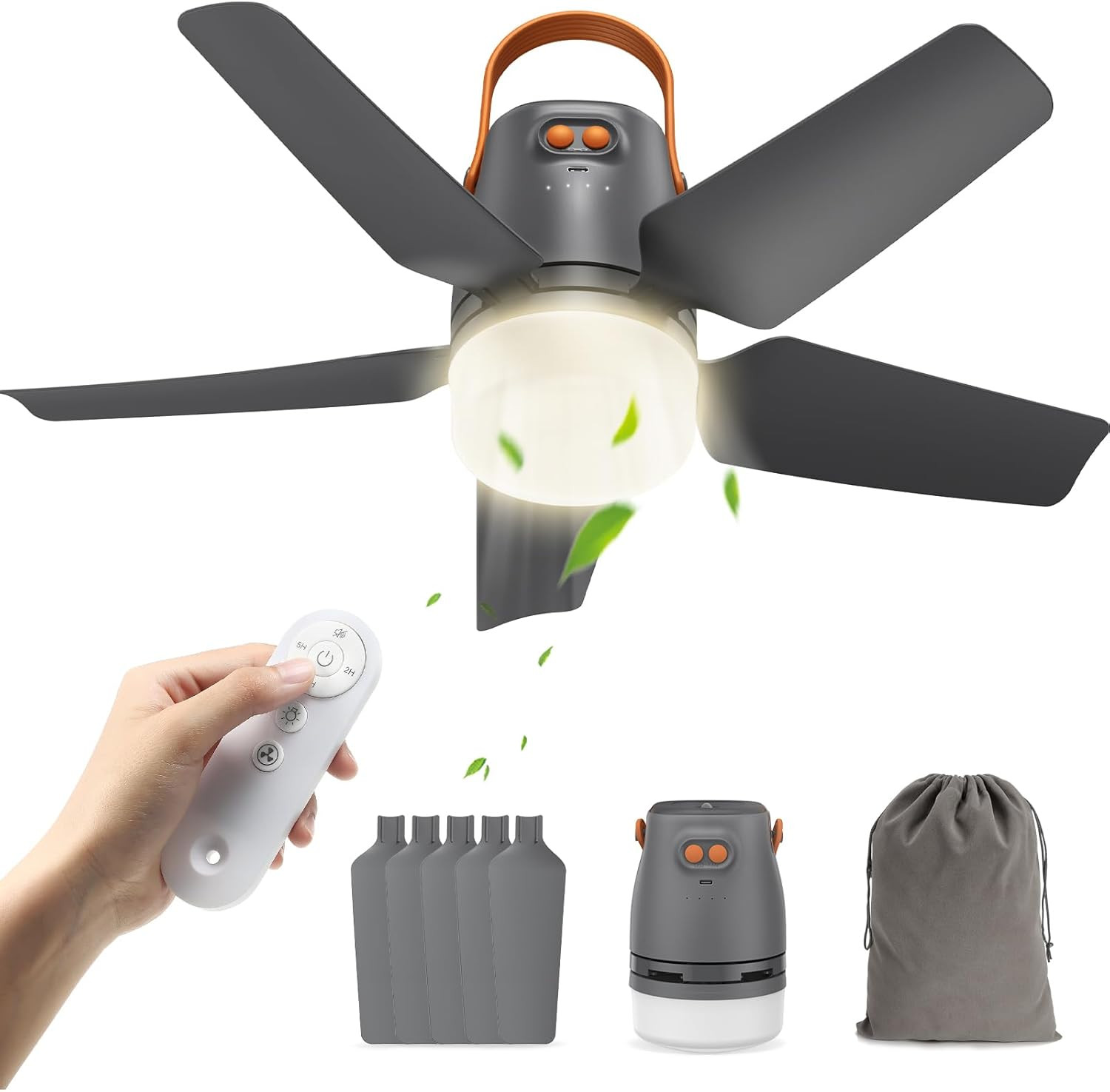 20" Portable Ceiling Fan with Light & Remote,20400Mah Battery Operated Outdoor C gallery