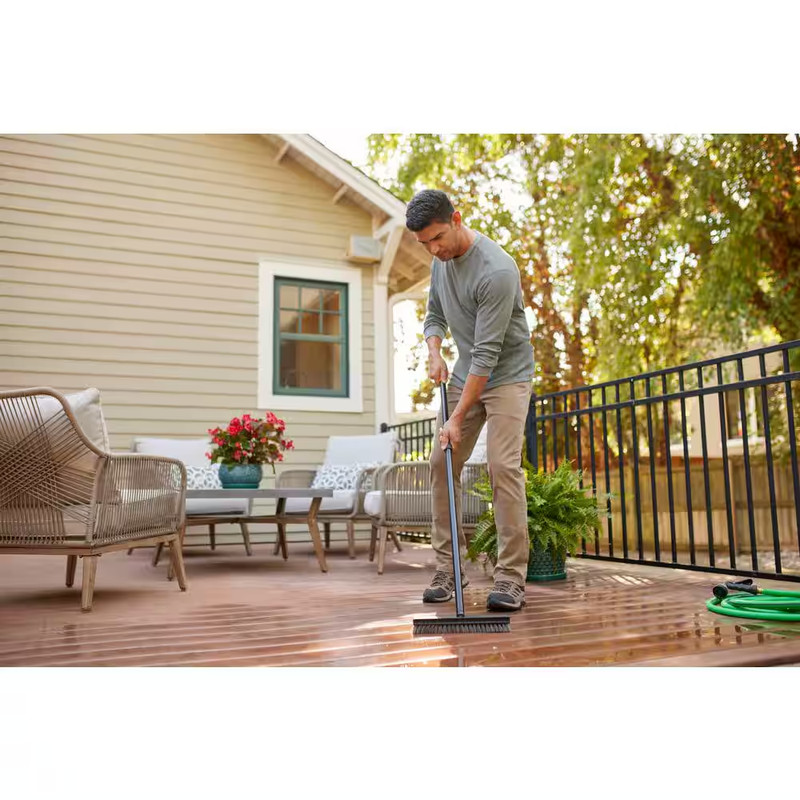 12 In. Plastic Deck Scrub Brush with 50 In. Handle (1-Pack) gallery