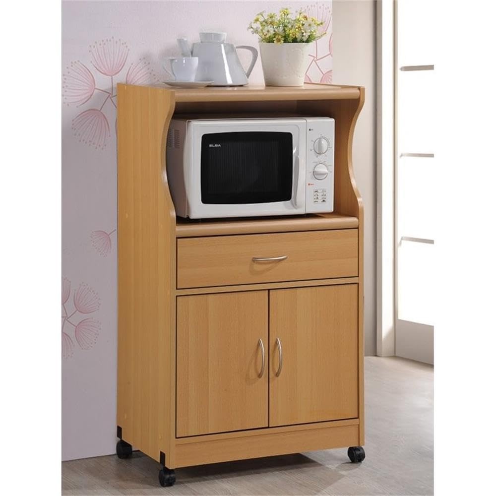 HODEDAH IMPORT Microwave Cart with One Drawer, Two Doors, and Shelf for Stora... gallery