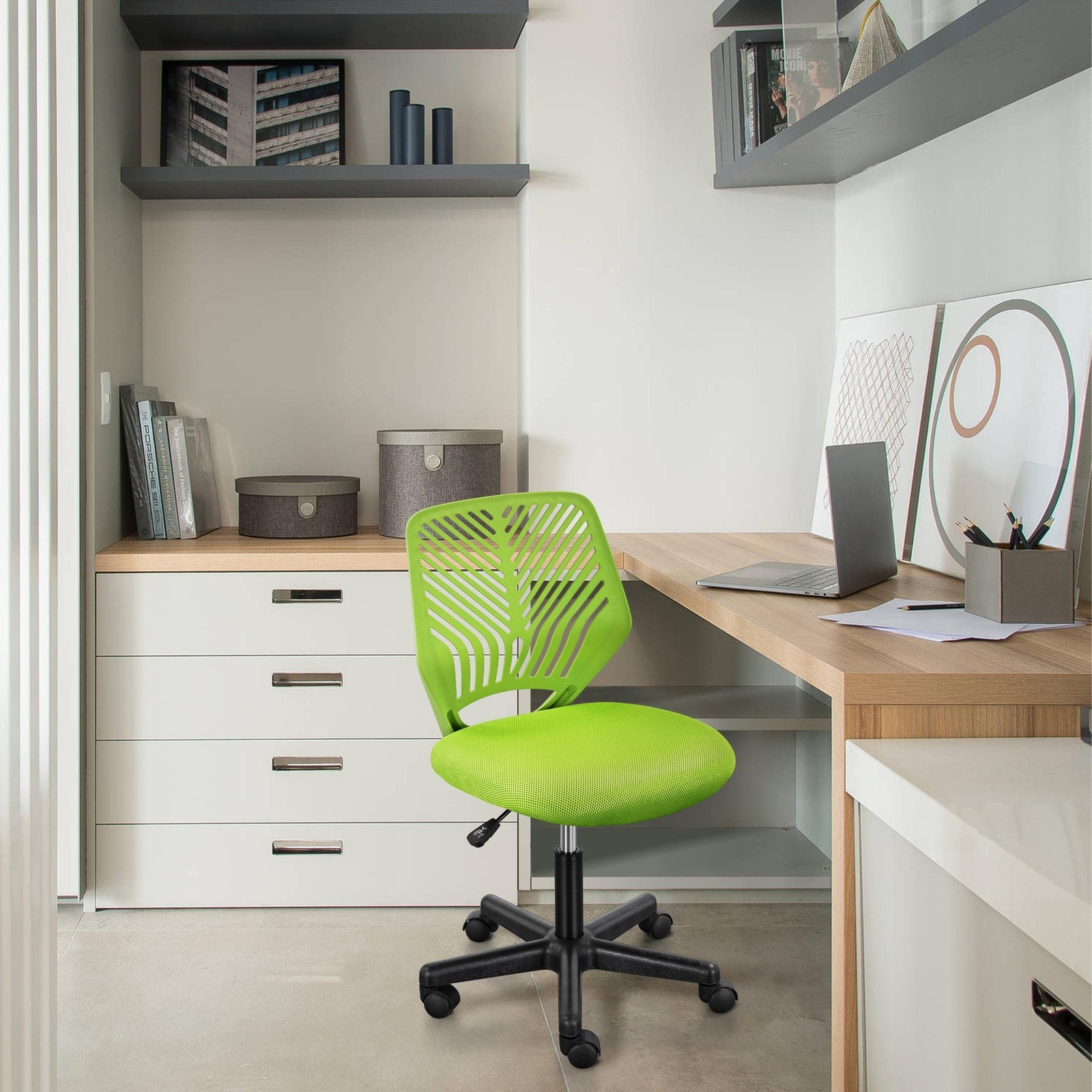 Office Desk Chair Armless Swivel Computer Chair Low-Back Task Chair, Green gallery