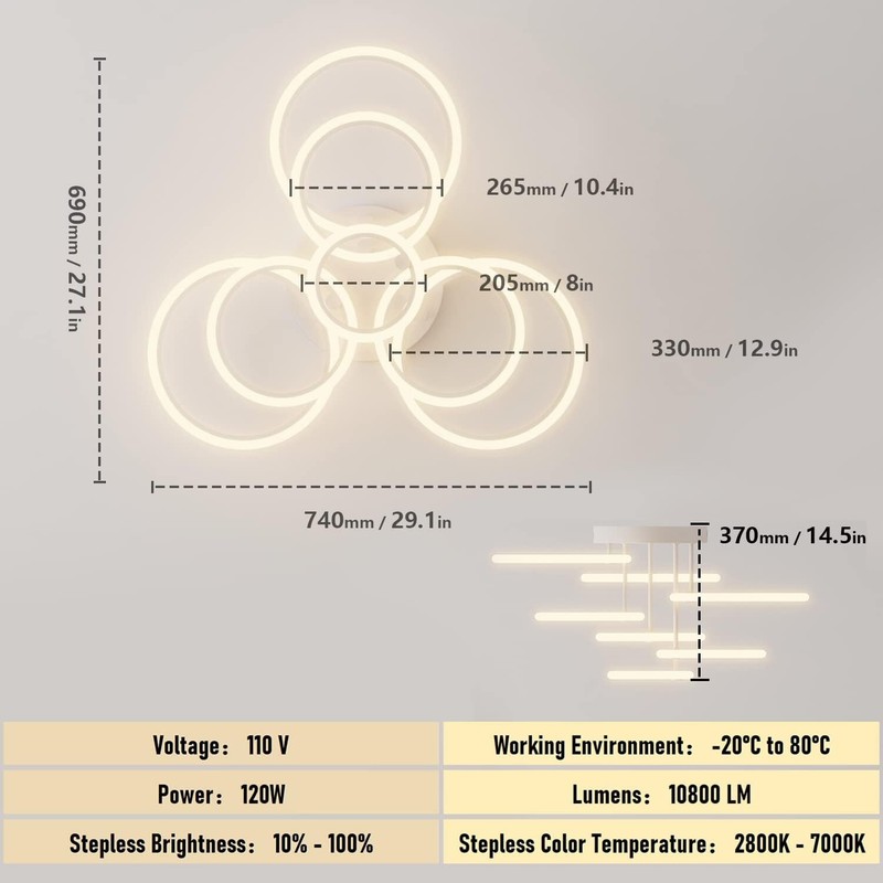 Led Ceiling Light Fixture Stepless Dimming 2700K-7000K Flush Mount with Remote gallery