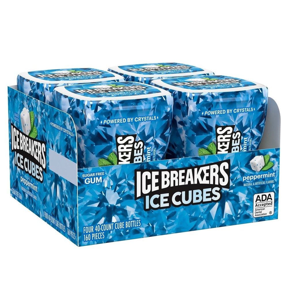 ICE BREAKERS Ice Cubes Peppermint Sugar Free 40 Count (Pack of 4), Turquoise