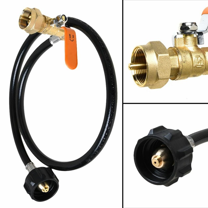 48" Propane Refill Adapter Valve Connector Hose for 20lb to 1lb Tank+2Bottle Cap gallery