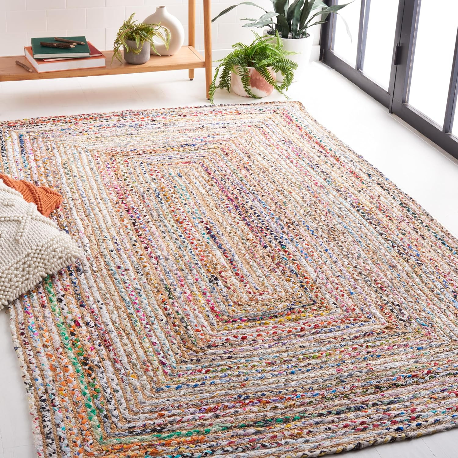 Handmade 5' Square Area Rug - Cape Cod Beige & Multi Jute Cotton Design gallery