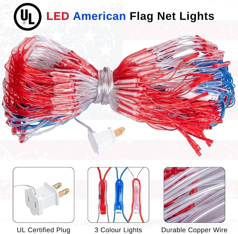 American Flag String Lights, Waterproof Led Flag Net Light, with 420 Super Brigh gallery