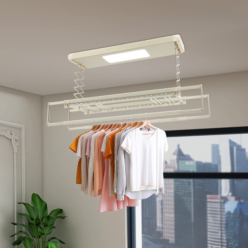 Ceiling-mounted Clothesline, Resealable Vertical Drying Rack W/ Light 8 Rods gallery