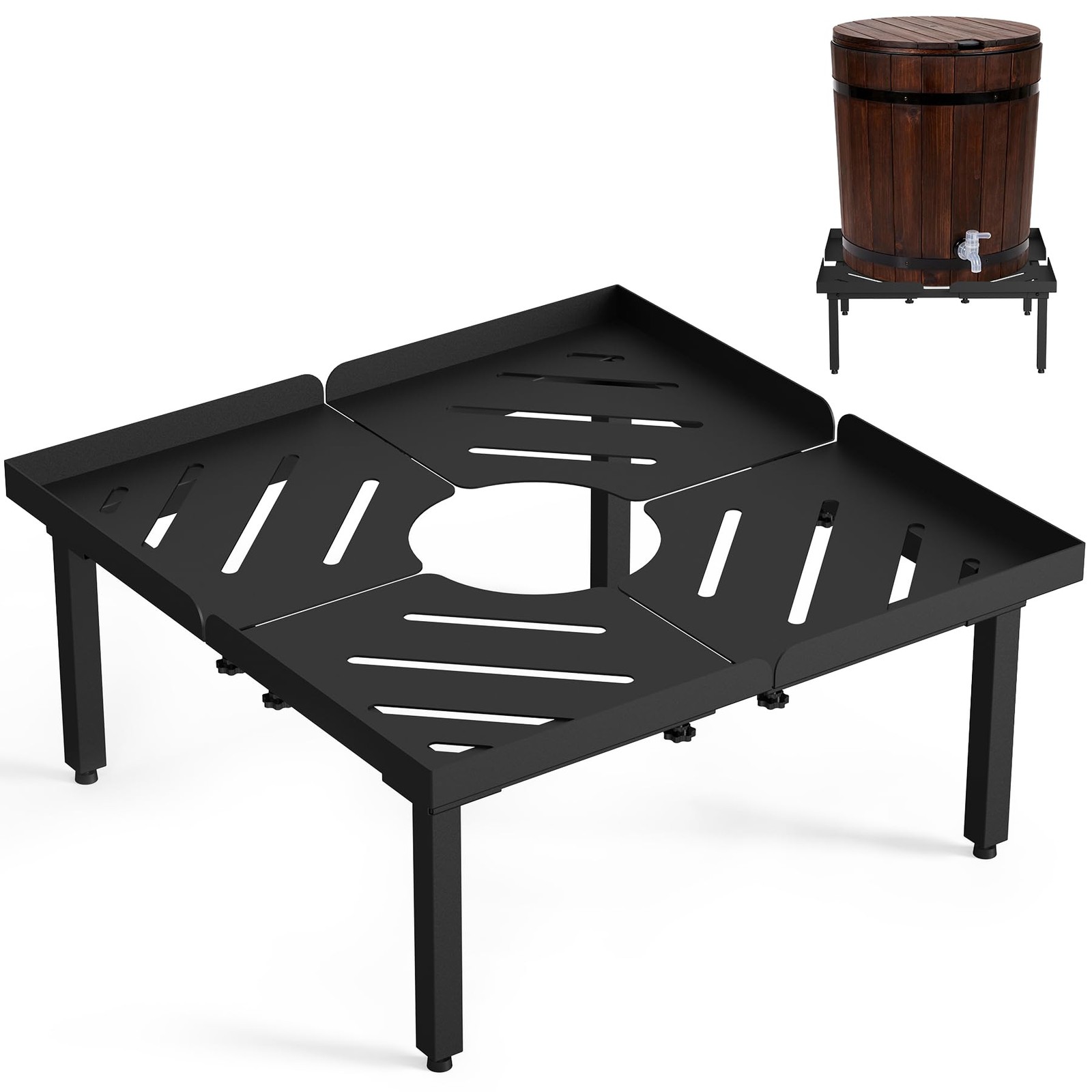 Toriexon 45-100 Gallon Rain Barrel Stand, Barrel, Black gallery