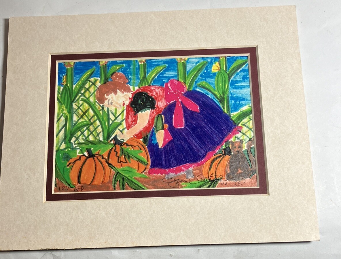 Beautiful Marker Art Signed Autumn Fall Garden Farmhouse Pumpkins 101 Out Of 200 gallery