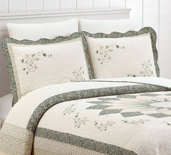 Modern Heirloom Collections Harper Green Quilted Standard Sham Embroidered gallery