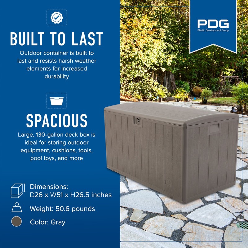 Plastic Development Group 130 Gallon Resin Outdoor Patio Storage Deck Box, Gray gallery