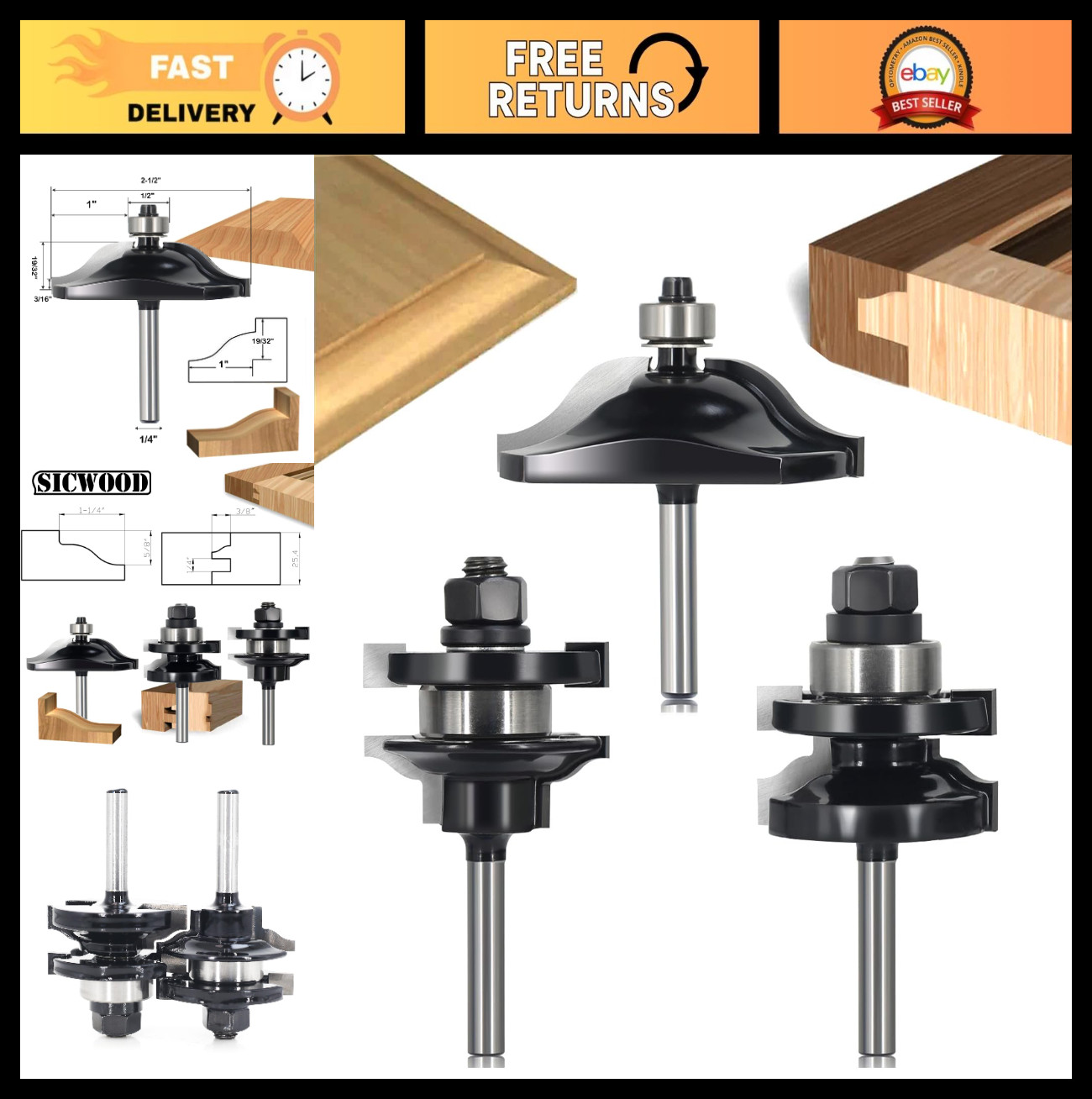 3PCS Router Bit Set for Cabinet Doors - 1/4" Shank, Raised Panel & Ogee Bits gallery