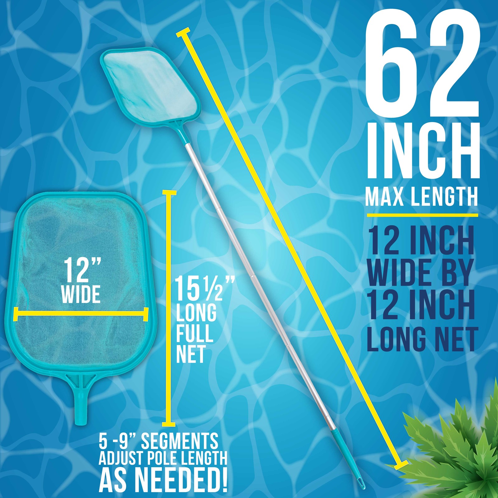 5ft Swimming Pool Leaf Skimmer Net, Aluminum Pole 5 Sections, Fine Mesh Netting gallery