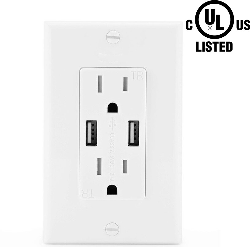 Wall Outlet with 2 USB Charging Ports Tamper Resistant Socket Charger with Plate gallery