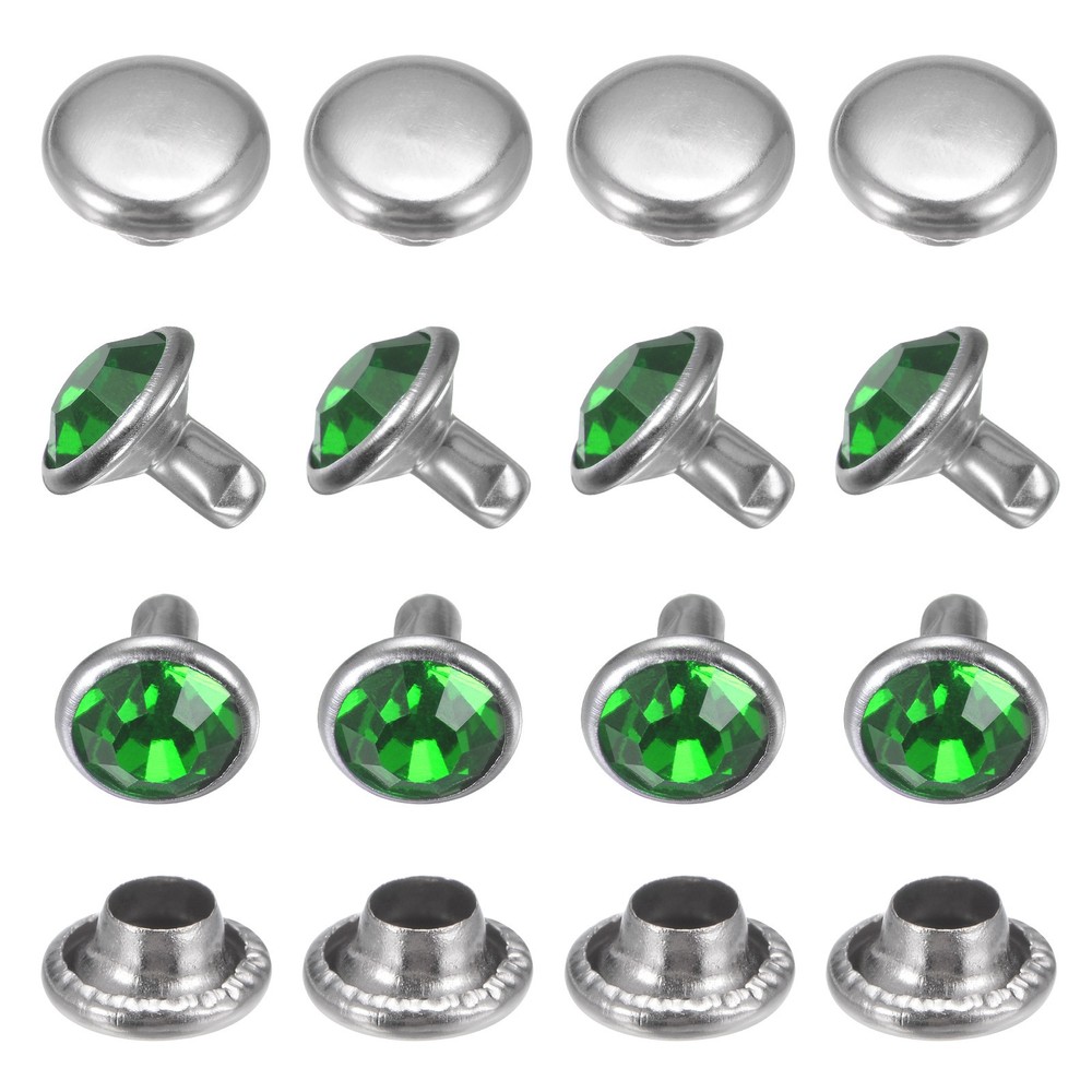 Clear Rhinestone Rivets [100pcs] - Crystal Rivets - [Emerald - 0.31 IN]