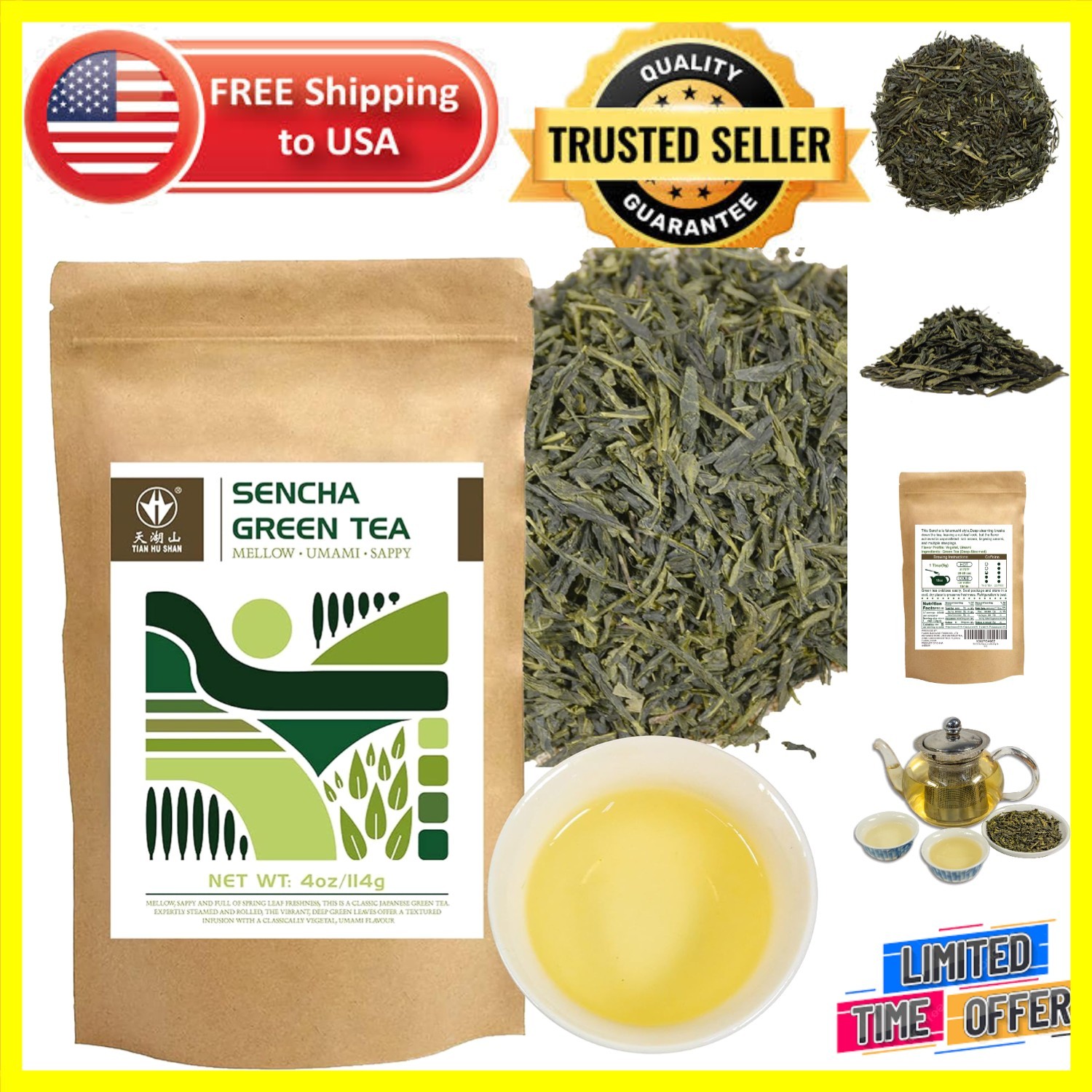Japanese Sencha Green Tea 4oz Loose Leaf - Antioxidant Rich Delight gallery
