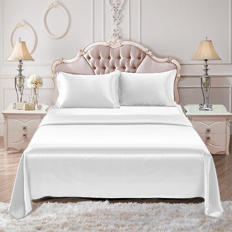 4Pcs Satin Silk Sheet Set Bed Fitted Sheet w/ Pillowcase Wrinkle Free Full Size gallery