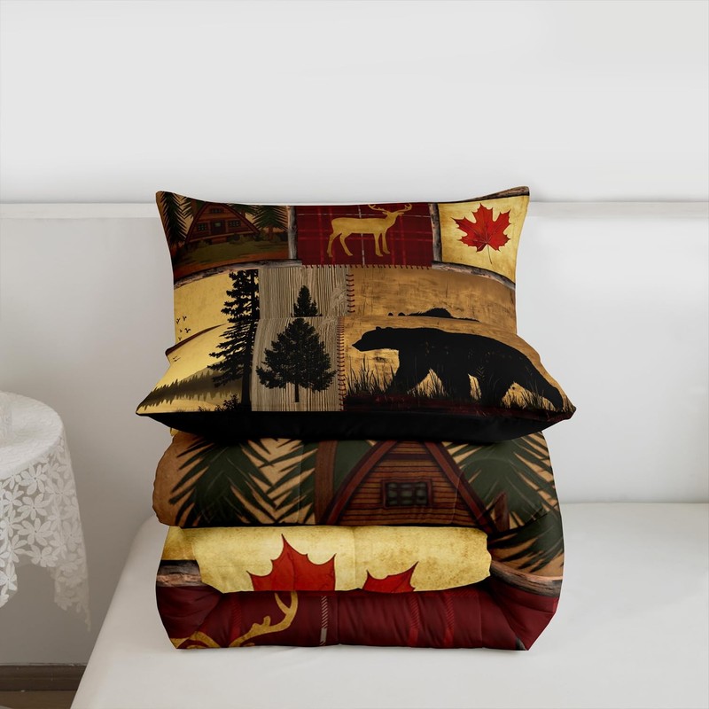 Erosebridal Patchwork Rustic Cabin Comforter Set Kingwoodland Animal Deer Bear gallery