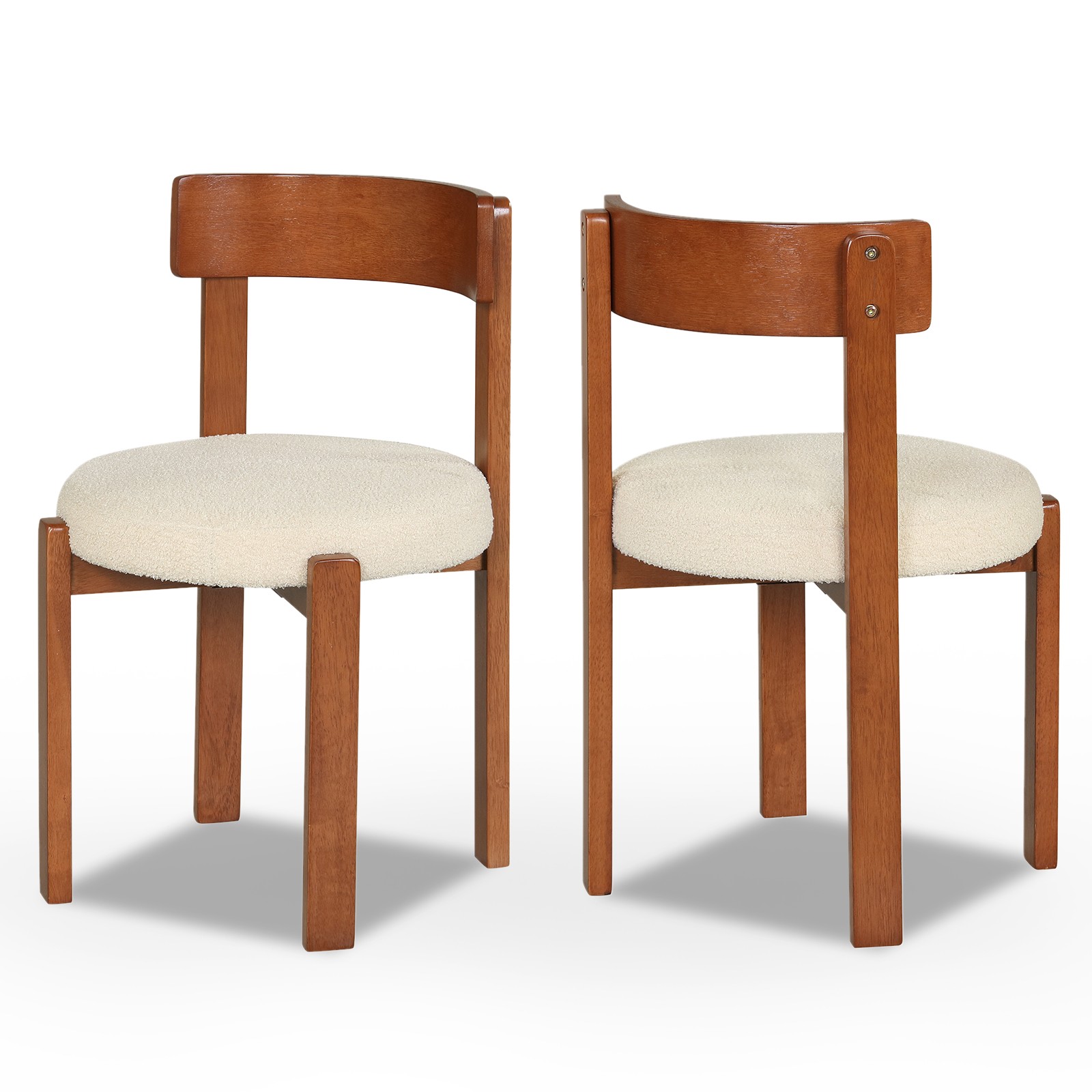 2 Pcs Modern Dining Chairs,Curved Backrest,Teddy Fleece Upholstered Round Seat gallery