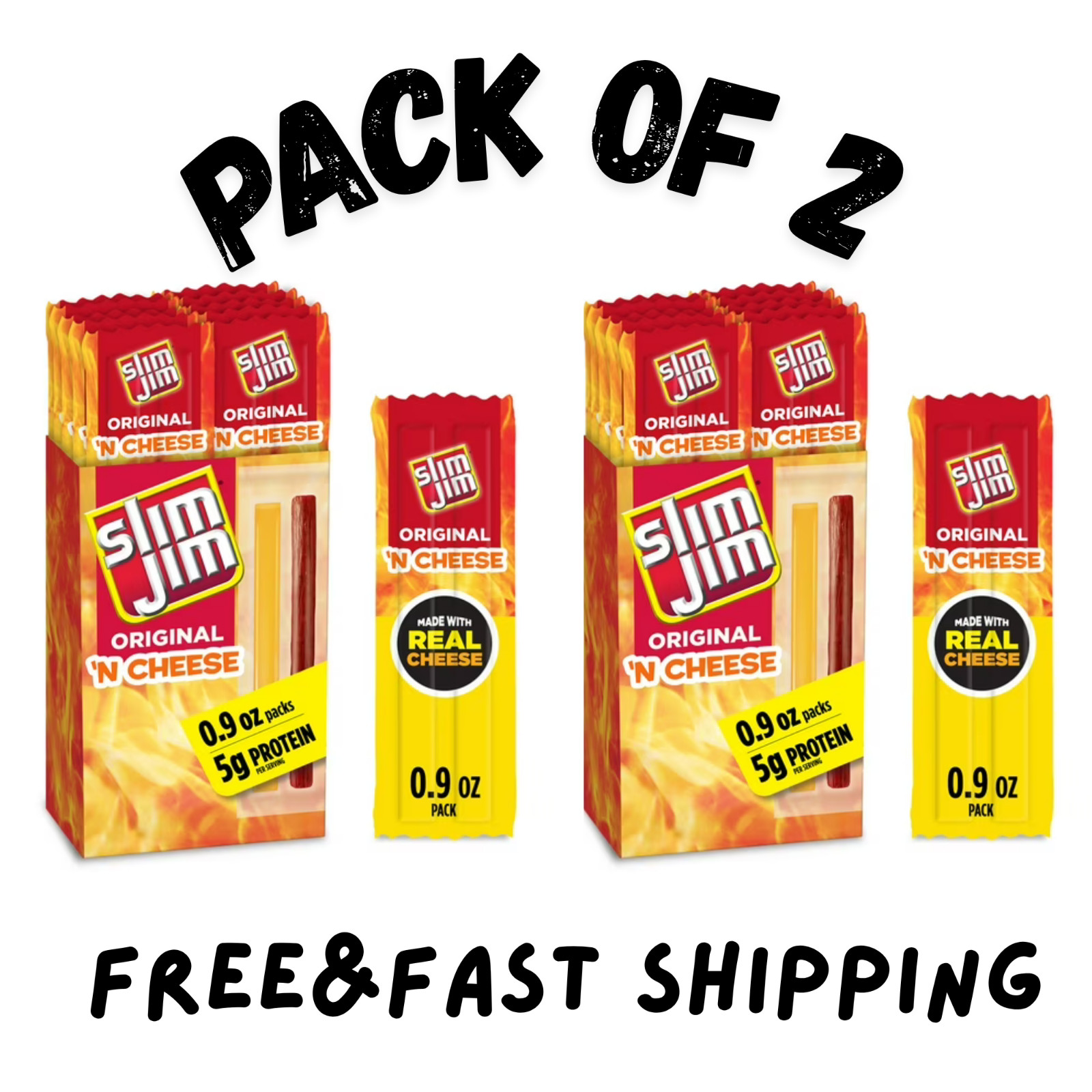 (2 PACK) Slim Jim Beef 'N Cheese Smoked Sticks,Original Flavor,0.9 oz.(10 Count) gallery