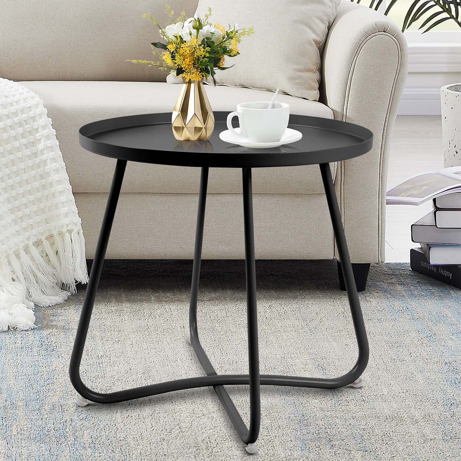 Outdoor Side Tables Small Round Metal End Table Portable Indoor for Patio Yard gallery