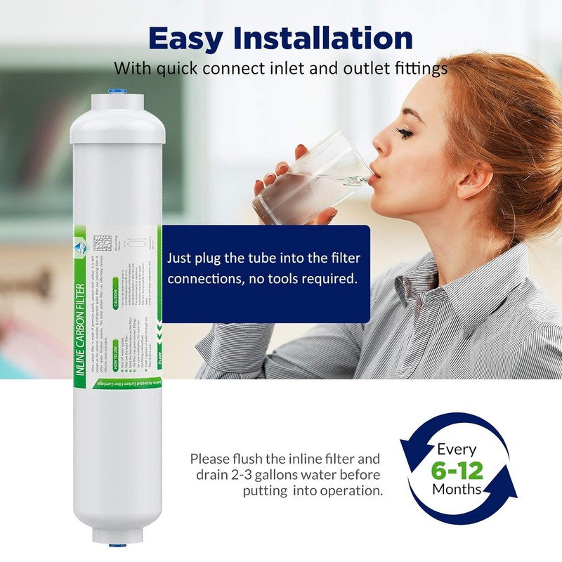 4 Pack Inline Post Carbon Water Filter Purifier Quick Connect 1/4" T33 10" x 2" gallery