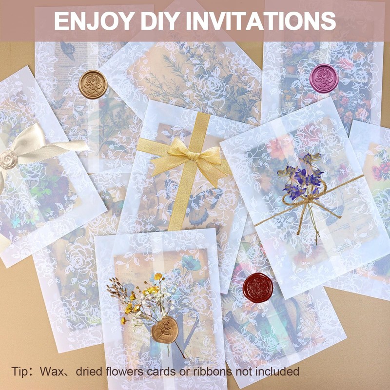 100 PCS Rose Pattern PreFolded Vellum Jackets 135GSM For 5x7 Inch Card Wrap gallery