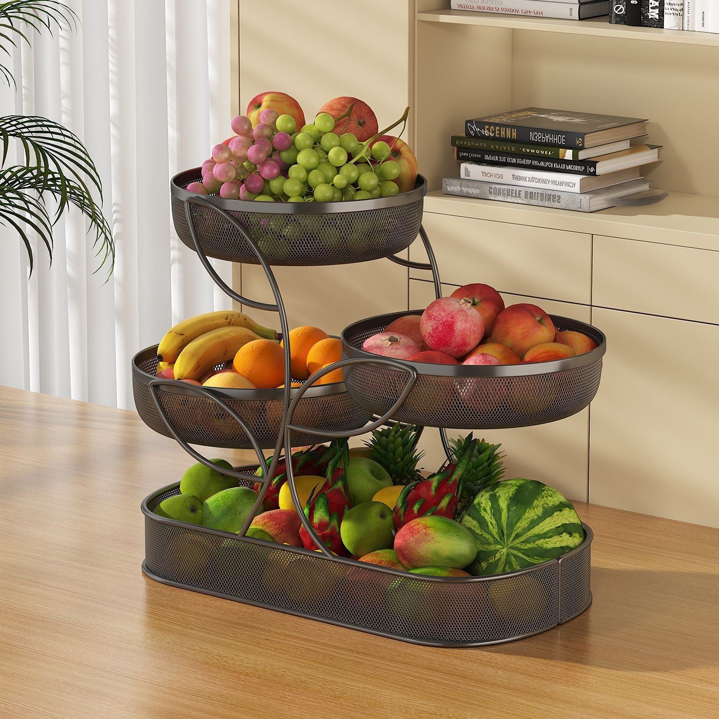4 Tier Metal Fruit Basket Holder Dining Table Fruit Tray Kitchen Storage Rack US gallery