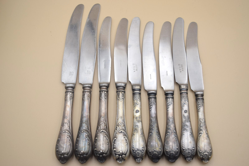 14 Vintage USSR Soviet Flatware Set 9 Knives 5 Dinner Forks 3ill Hep Melchior gallery