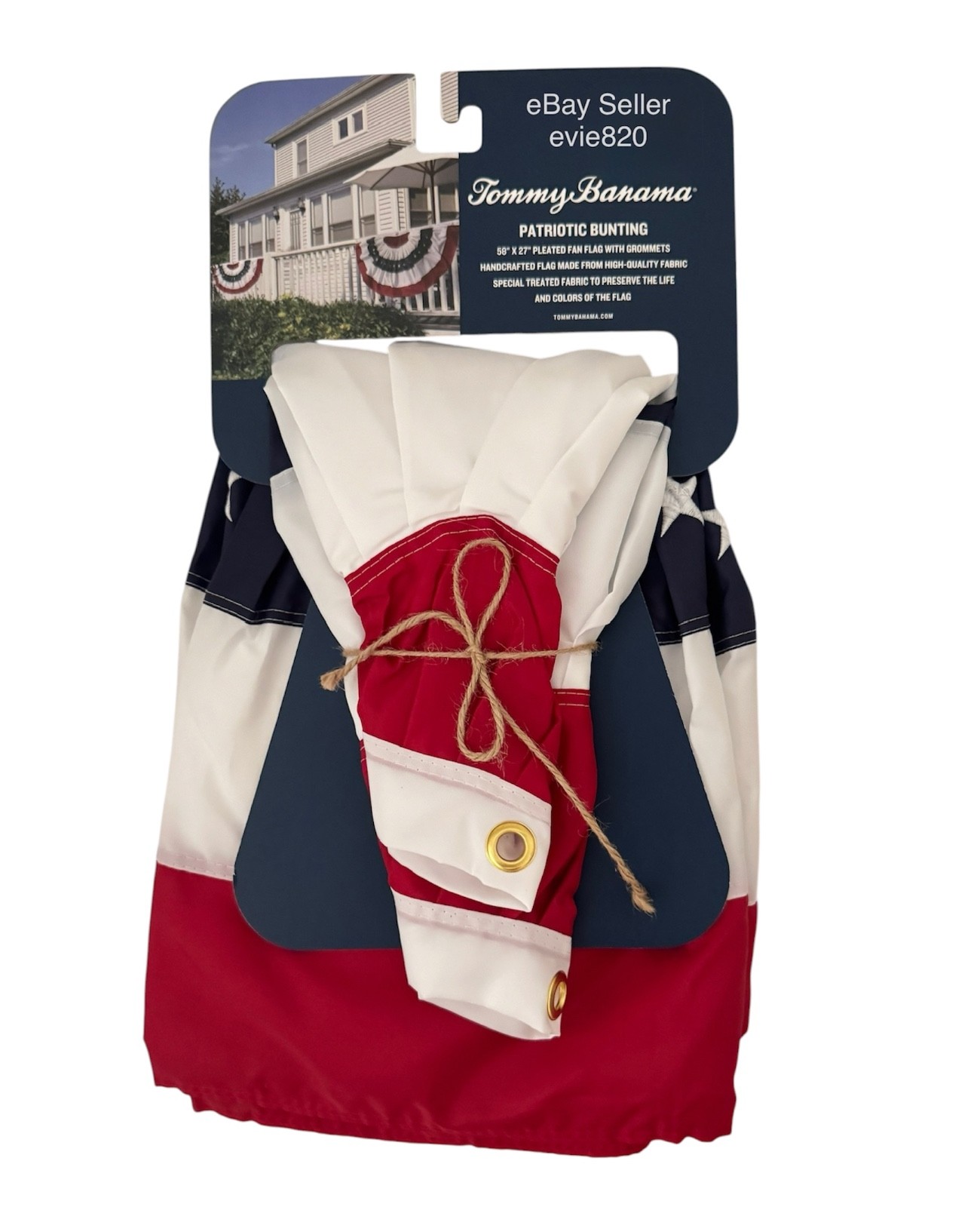 Tommy Bahama 2 Pk AMERICAN FLAG PLEATED FAN BUNTING 4th of July EMBROIDERD STARS gallery