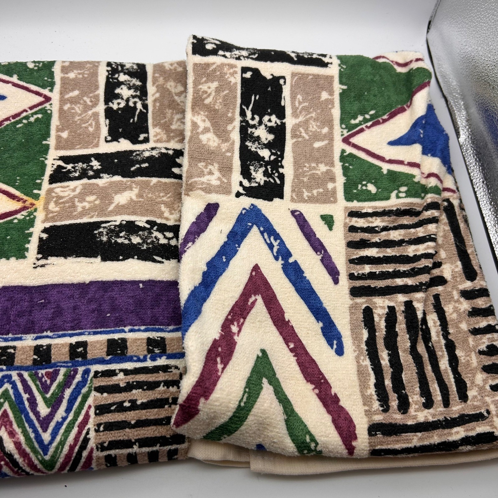 Vintage 80s 90s Geometric Abstract Bath Towel Set 2pc Multicolor Memphis Design gallery