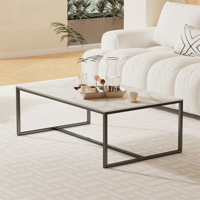 White/Black/Grey Rectangle High Gloss Marble Coffee Table Living Room Furniture gallery