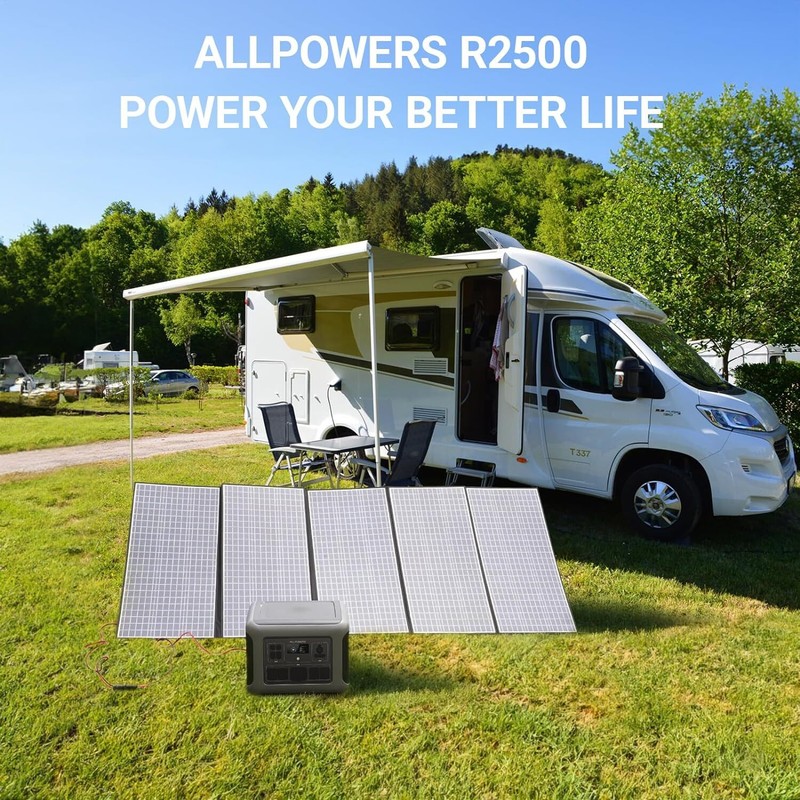 ALLPOWERS 2500W Portable Power Station with 2X Mono flexible 100W Solar Panels gallery